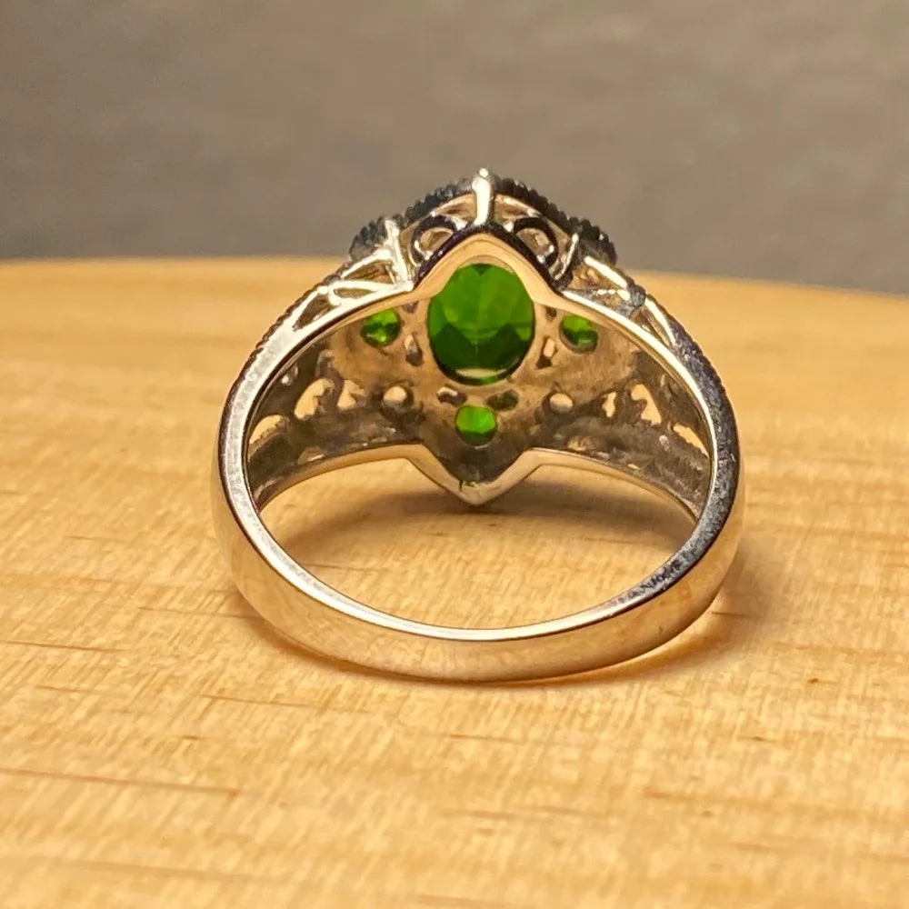 Chrome Diopside & White Topaz Sterling Silver Ring Womens Sz 10 2.65ctw Green‎